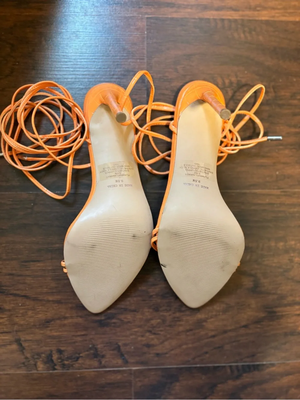 Steve Madden Orange Croc-Embossed Lace-Up Stiletto Sandals